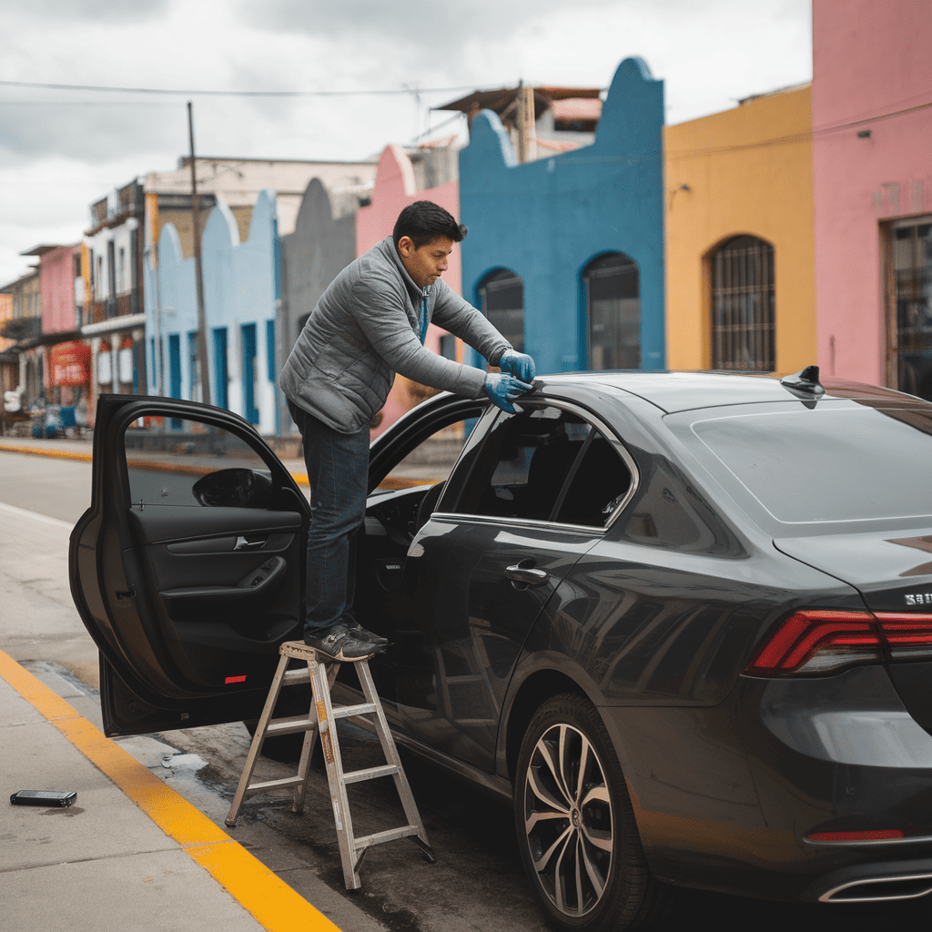 Técnico especialista en polarizado automotriz trabajando en SikaQirr